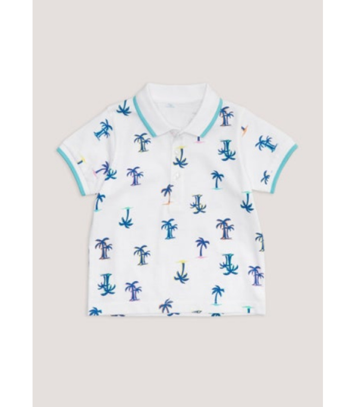 Boys White Palm Print Polo Shirt