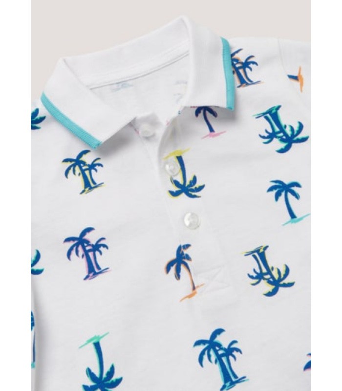 Boys White Palm Print Polo Shirt - Image 2
