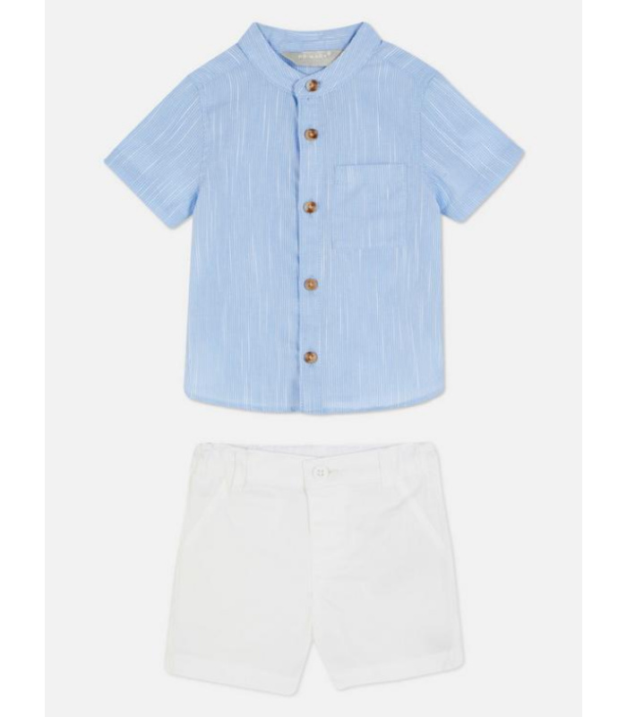 Cotton White Shorts with Light Blue Short-Sleeved Shirt
