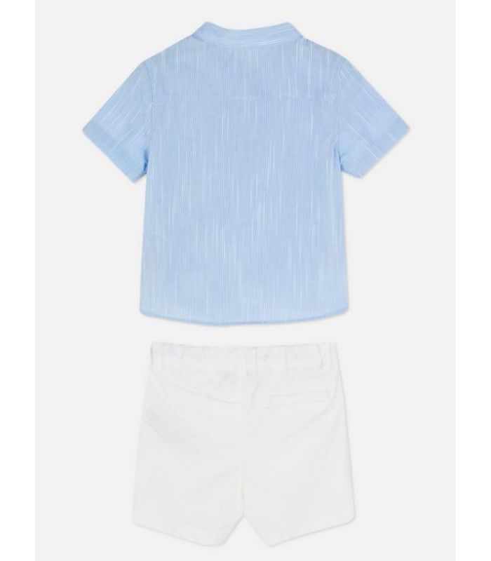 Cotton White Shorts with Light Blue Short-Sleeved Shirt - Image 2