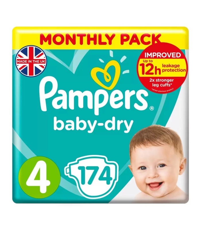 Pampers Baby Dry Nappies Size 4, Monthly 174 Pack