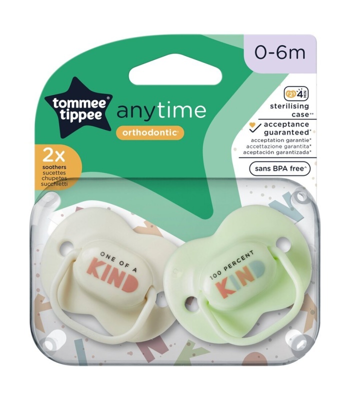 Tommee Tippee Anytime Orthodontic Soothers 0-6m 2 Pack BPA Free Silicone