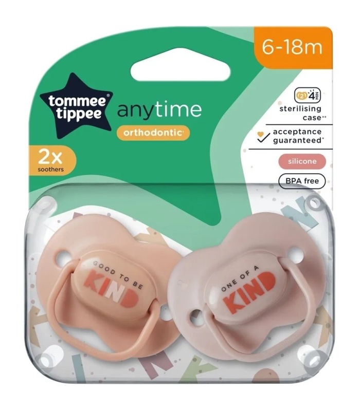 Tommee Tippee Anytime Orthodontic Soothers 6-18m 2 Pack BPA Free Silicone