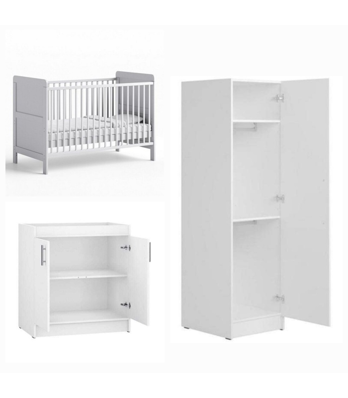 3 Piece - Little Acorn Cot Bed, Dresser and Single Wardrobe