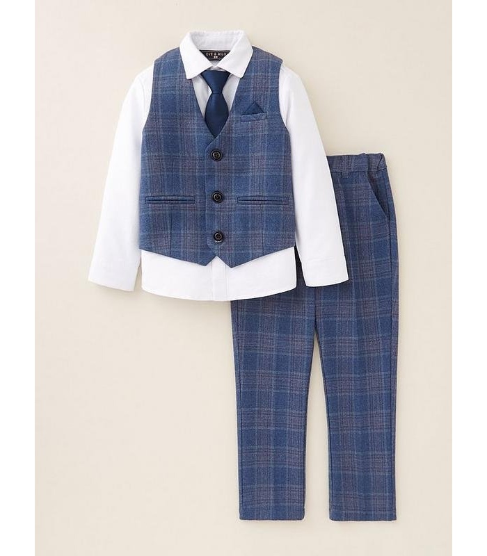 Eve and Milo 4Pc Check Trouser, Waistcoat and Shirt Suit