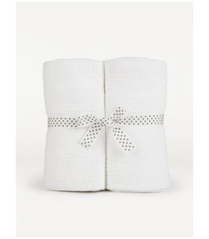 2Pk White Cellular Baby Shawl