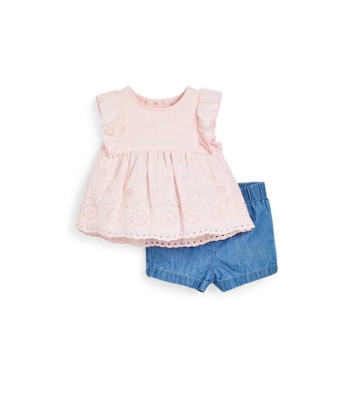 Girls Pink Blouse and Jeans Shorts