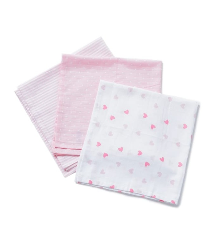Pure Baby Muslin Squares 3pc - Pink