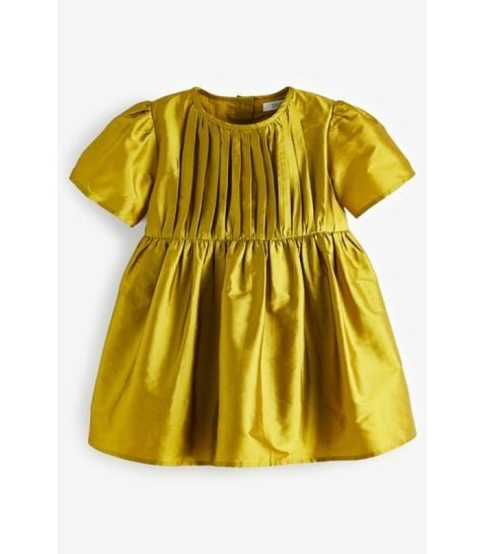 Olive Green Short-Sleeved Tafetta Dress