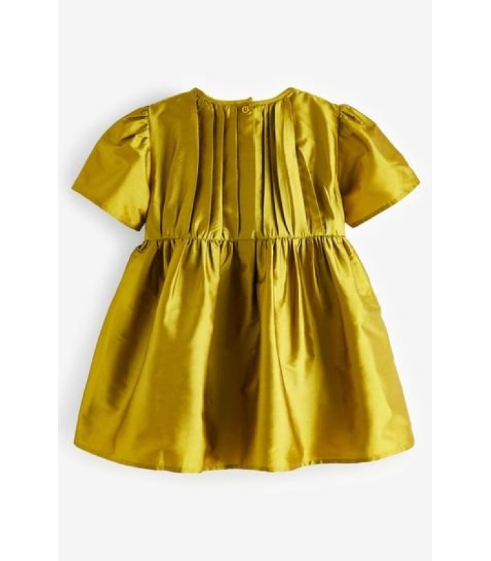 Olive Green Short-Sleeved Tafetta Dress - Image 3