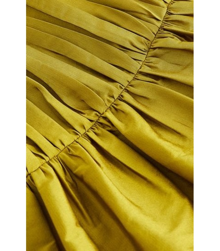 Olive Green Short-Sleeved Tafetta Dress - Image 5