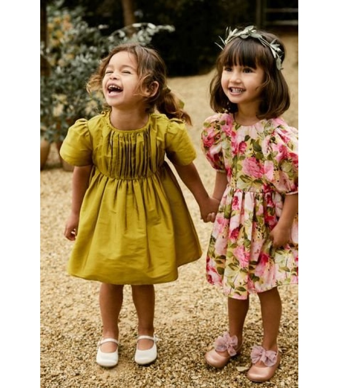 Olive Green Short-Sleeved Tafetta Dress - Image 4