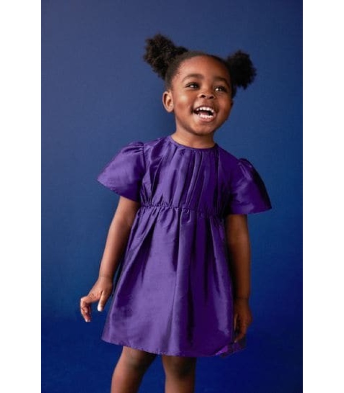 Purple Short-Sleeved Tafetta Dress - Image 5