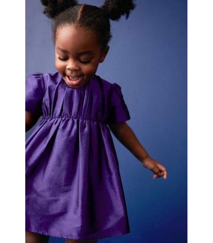 Purple Short-Sleeved Tafetta Dress - Image 4