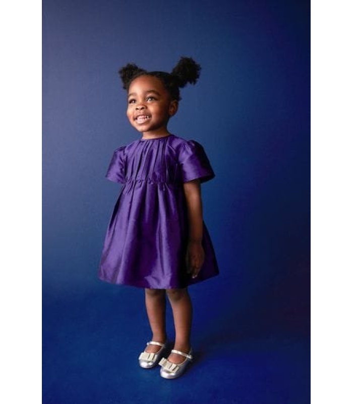 Purple Short-Sleeved Tafetta Dress - Image 3