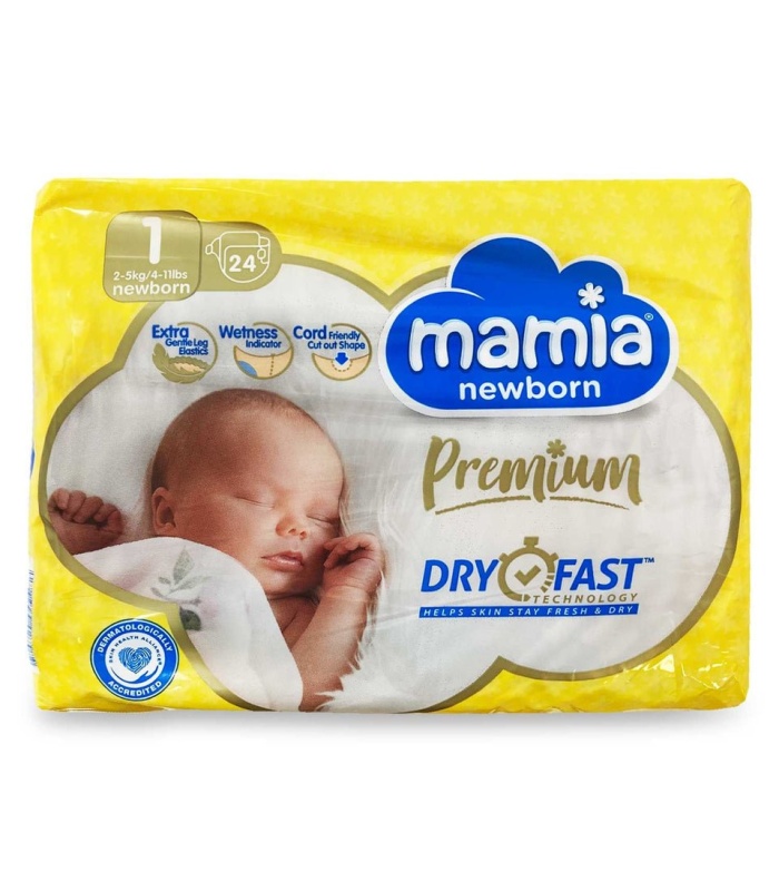 Mamia Newborn Premium Dry Fast Size 1 (2 - 5Kg) 24pc