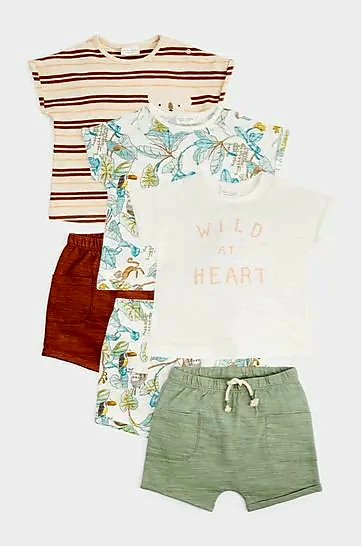 T01-446s.jpg Boys Next Green/Rust Red Animal Baby 6 Pc - Image 1