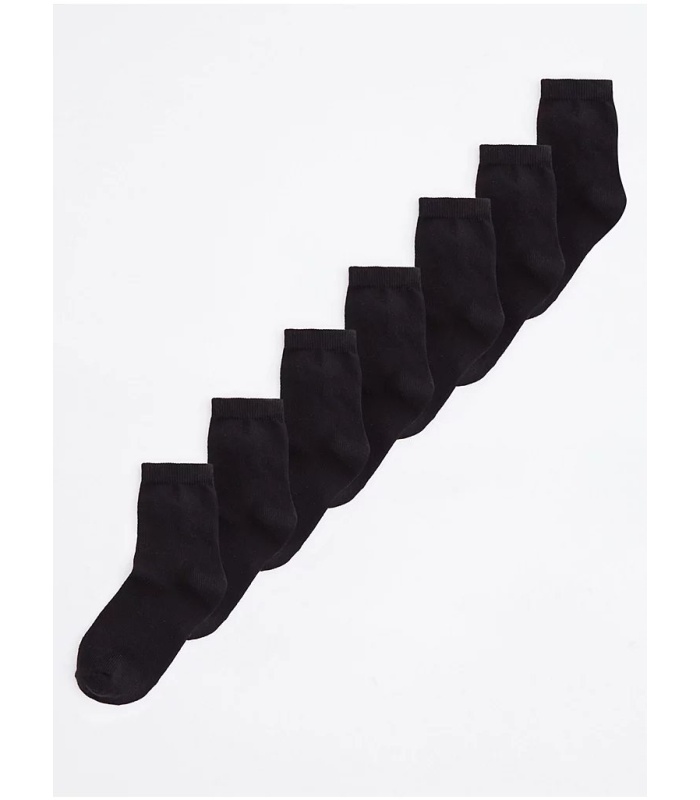 7pk Black Cotton Rich Ankle Socks