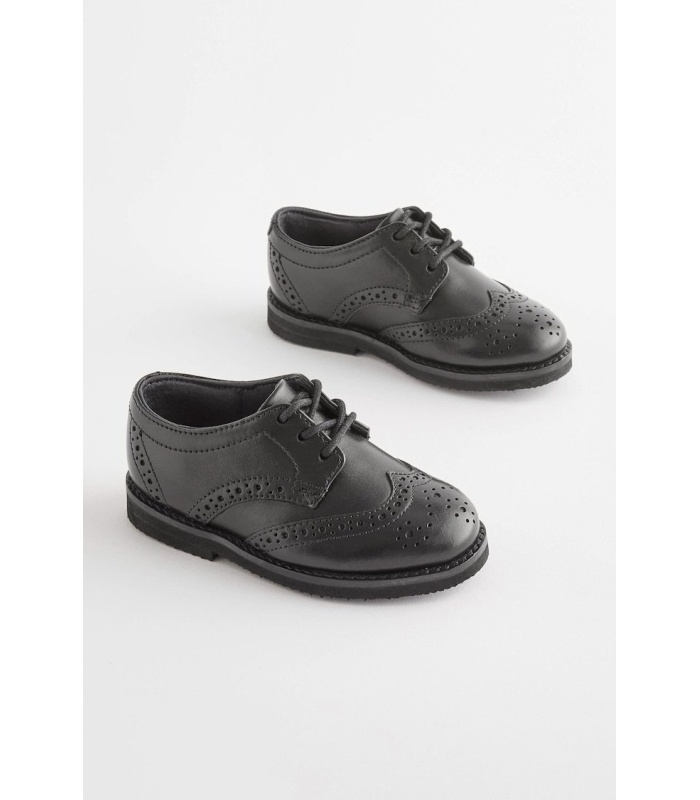 Black Wide Fit (G) Leather Brogues Shoes
