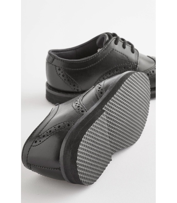 Black Wide Fit (G) Leather Brogues Shoes - Image 2