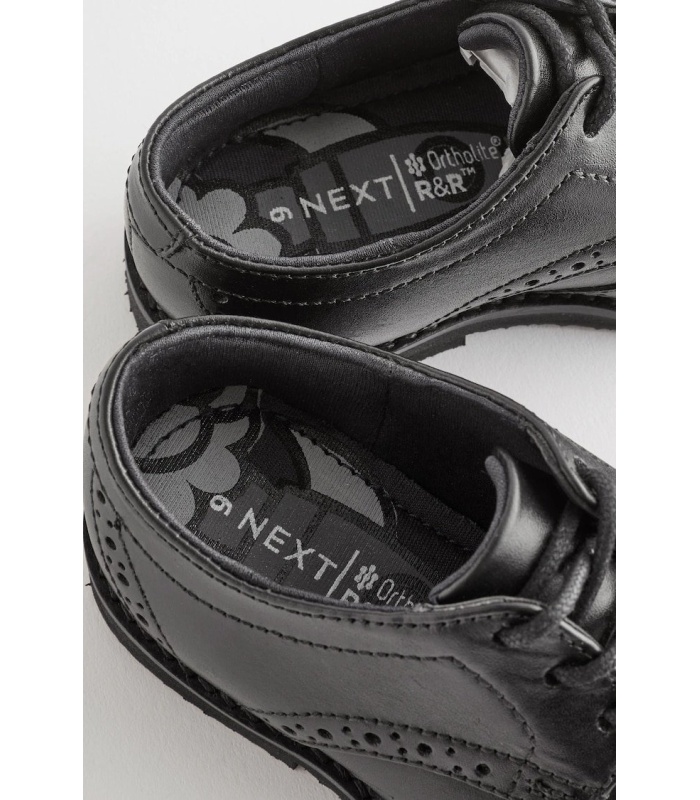 Black Wide Fit (G) Leather Brogues Shoes - Image 4