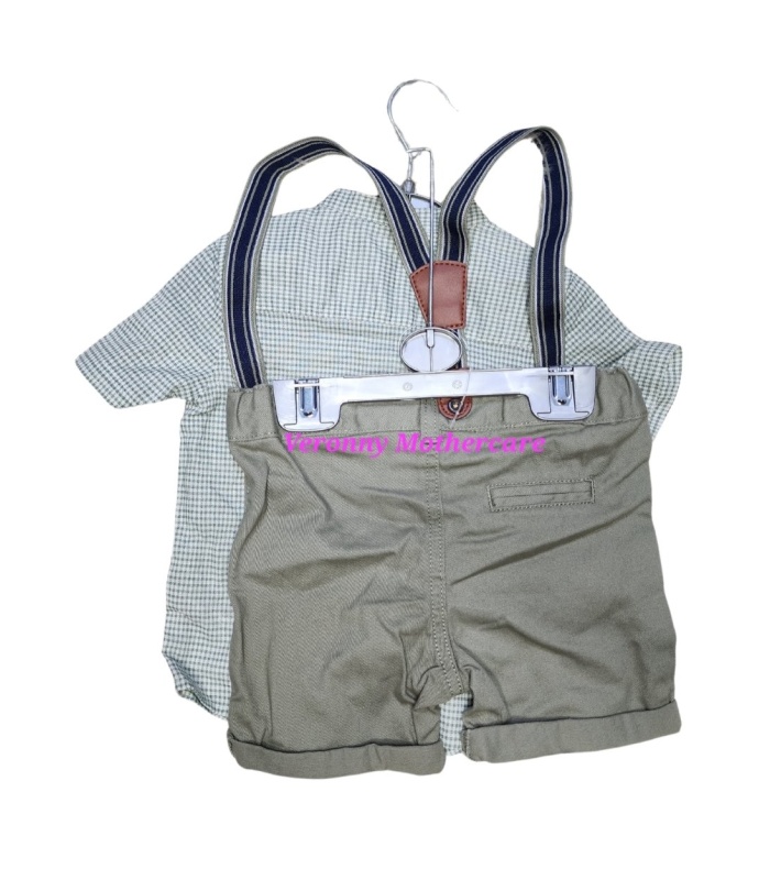 Short-Sleeved Shirt and Green Chino Shorts with Braces - Image 2