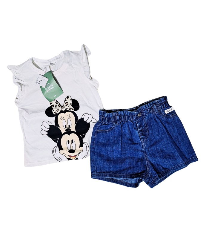 2pc White Top and Jeans Shorts