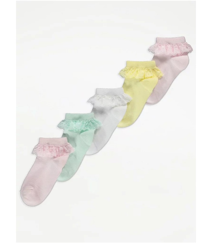 5pc Lace Trim Socks (Multicolour)