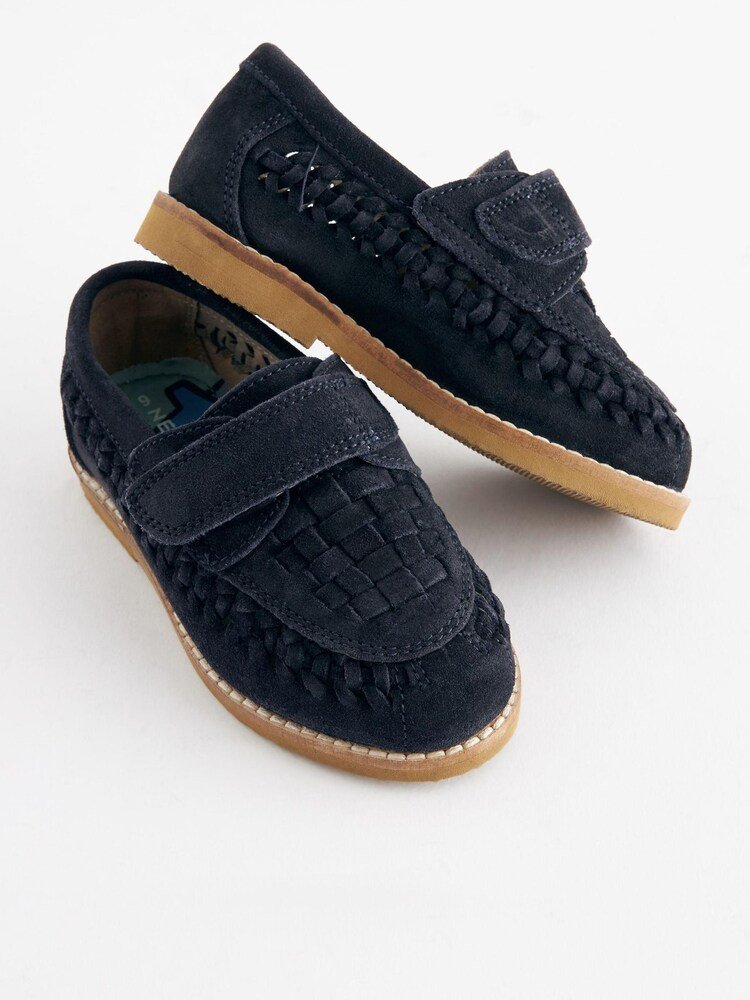 2025/06/1000474209.jpg Navy Blue Leather Woven Loafers - Image 1