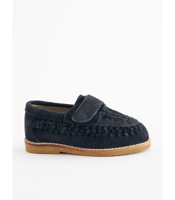 Navy Blue Leather Woven Loafers - Image 4