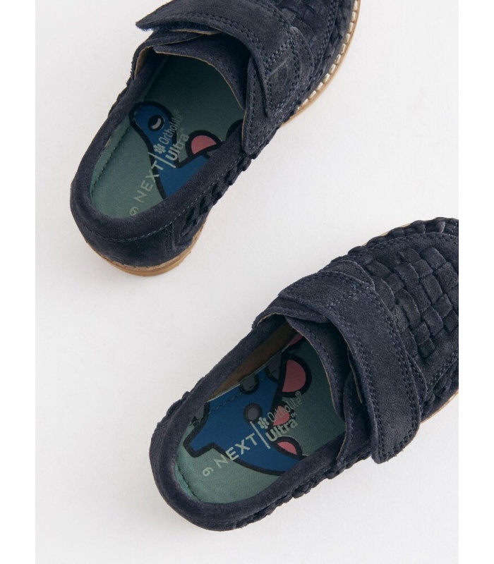 Navy Blue Leather Woven Loafers - Image 5