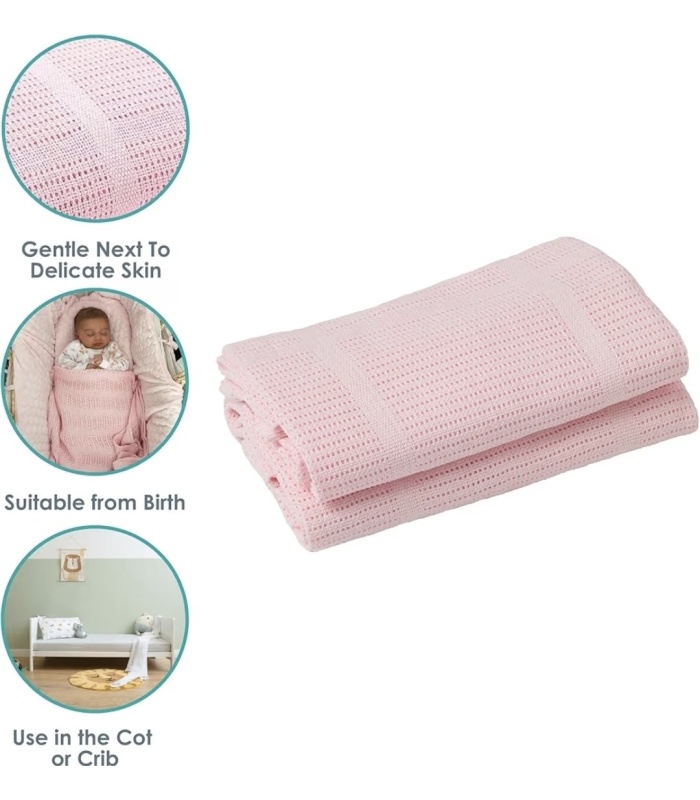Baby Cotton Cellular Blanket - Pink - Image 2