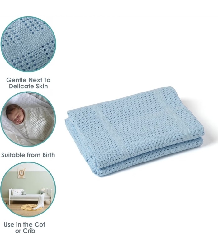 Baby Cotton Cellular Blanket - Blue