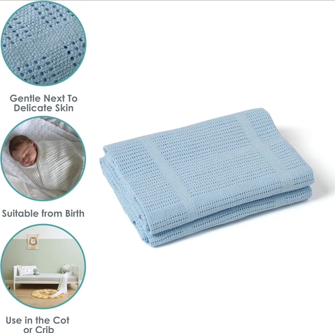 2025/10/158357.jpg Baby Cotton Cellular Blanket - Blue - Image 1
