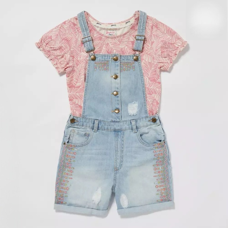 2pc Girls Dungarees / Carwash Set
