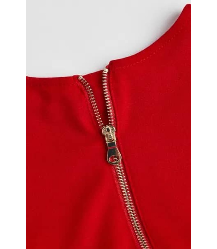 Red Flared Skirt Dress - Image 4