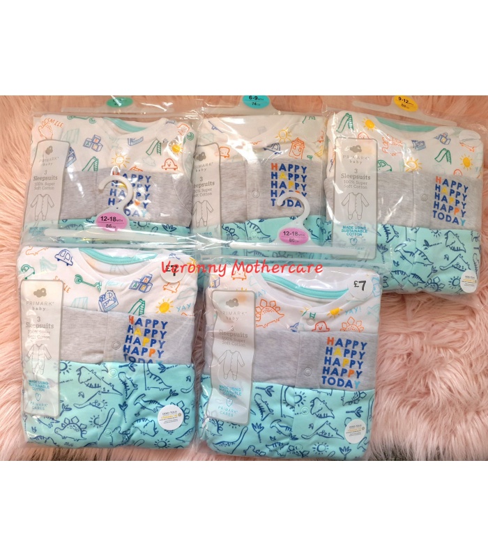 3pk Baby Sleepsuits