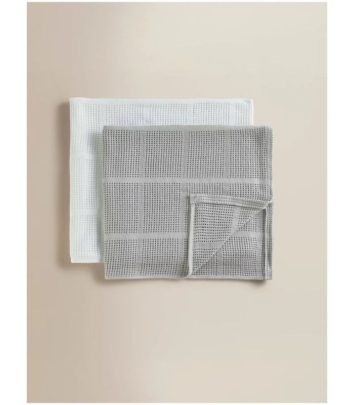 2pk White & Grey Cotton Cellular Blanket/Shawl - Image 2