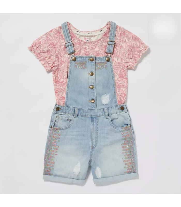 2pc Girls Dungarees / Carwash Set